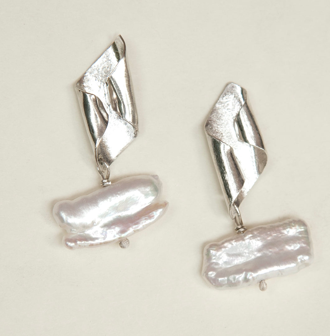 Bark silver earrings