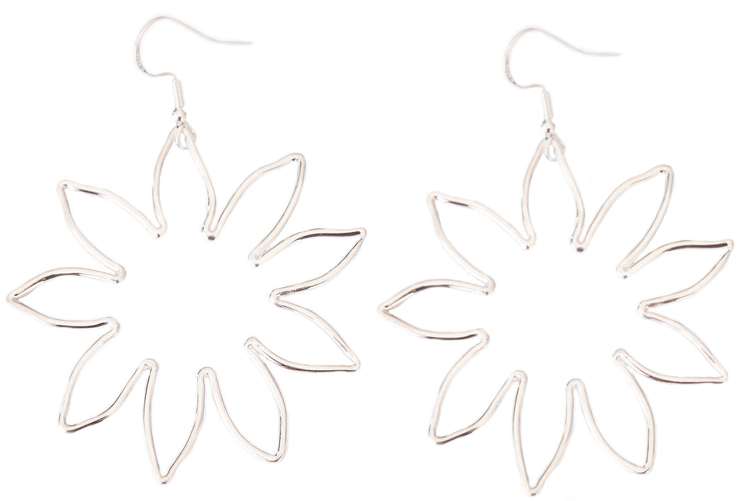 Large Silver Wire Flower Earrings