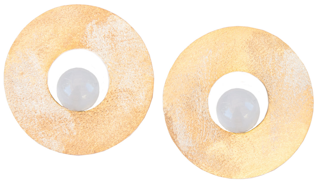 Round Goldplated Earrings with Aqua Chalcedony