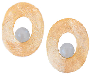 Aqua Chalcedony Oval Goldplated Silver Earrings