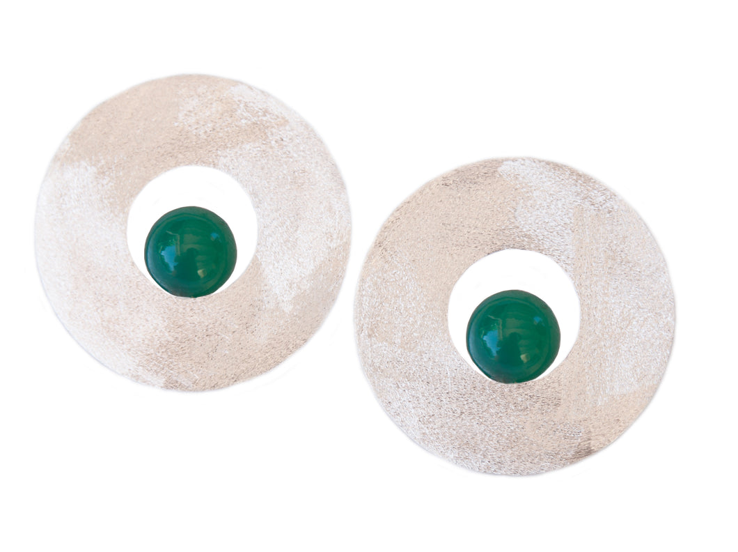Round Green Onyx Post earrings