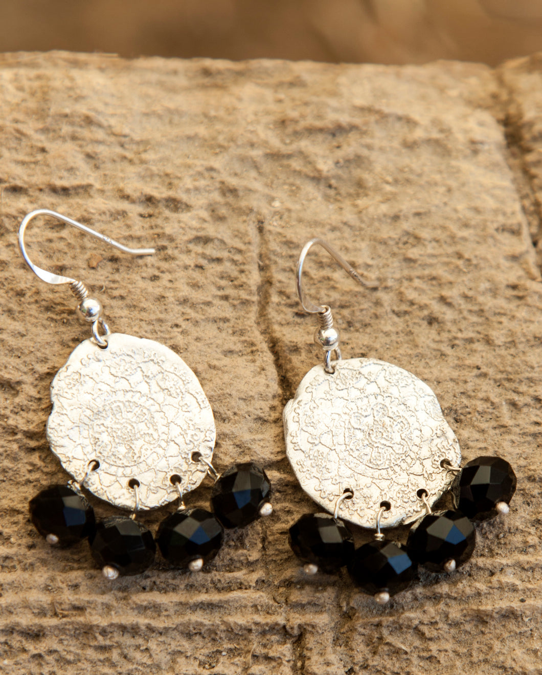 Onyx coin earrings