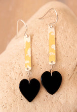 Load image into Gallery viewer, Onyx heart bar earrings