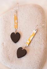 Load image into Gallery viewer, Onyx heart bar earrings