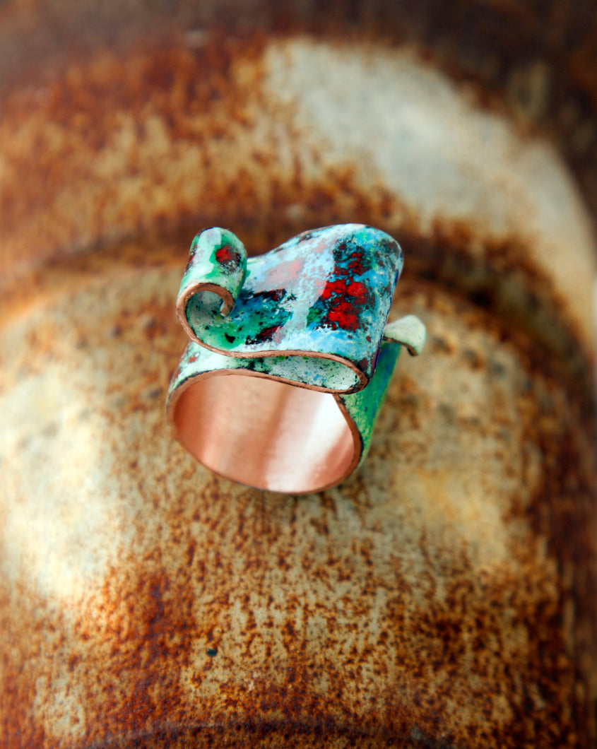 Enamel Copper Wide Ring