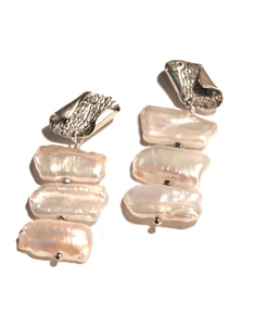 Stacked Pearls Silver Twist Earrings