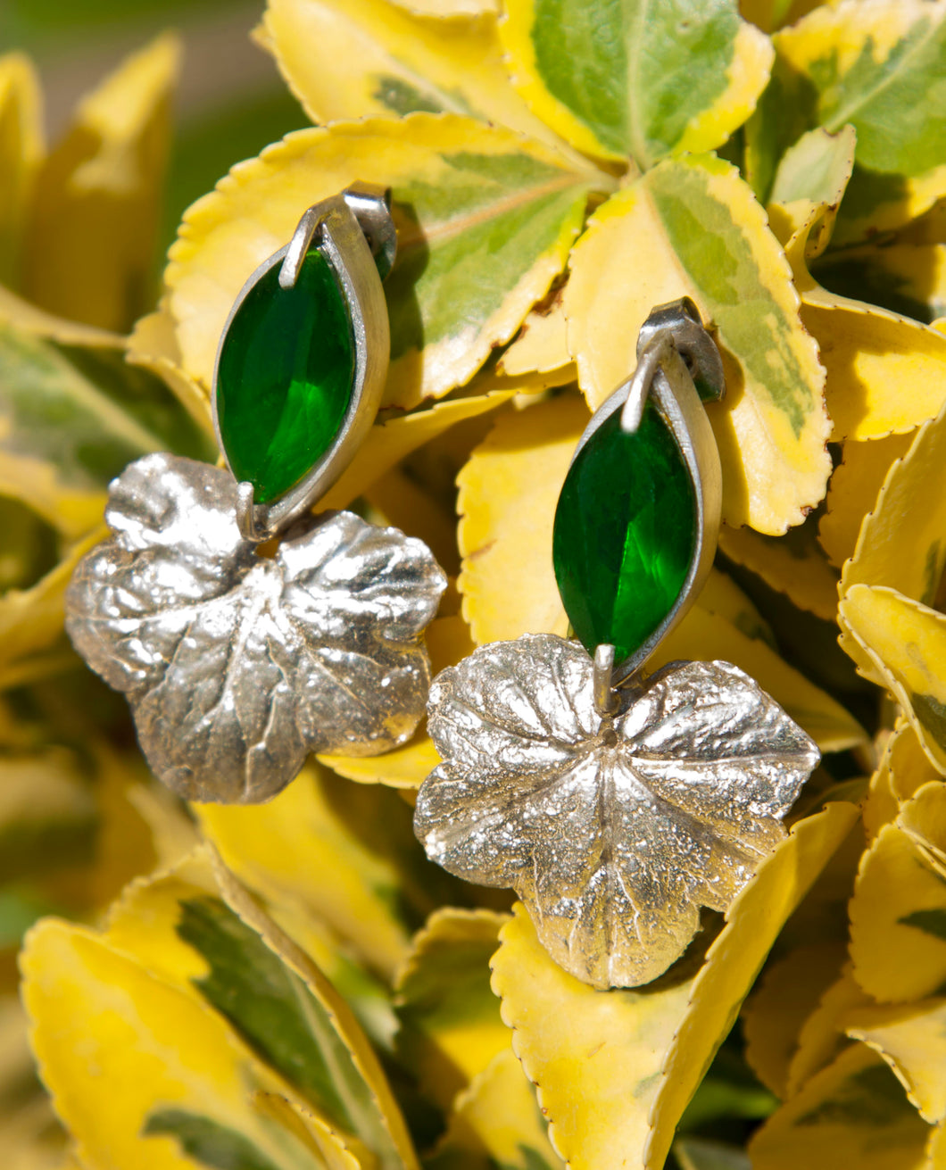 Green Marquise Leaf Earrings