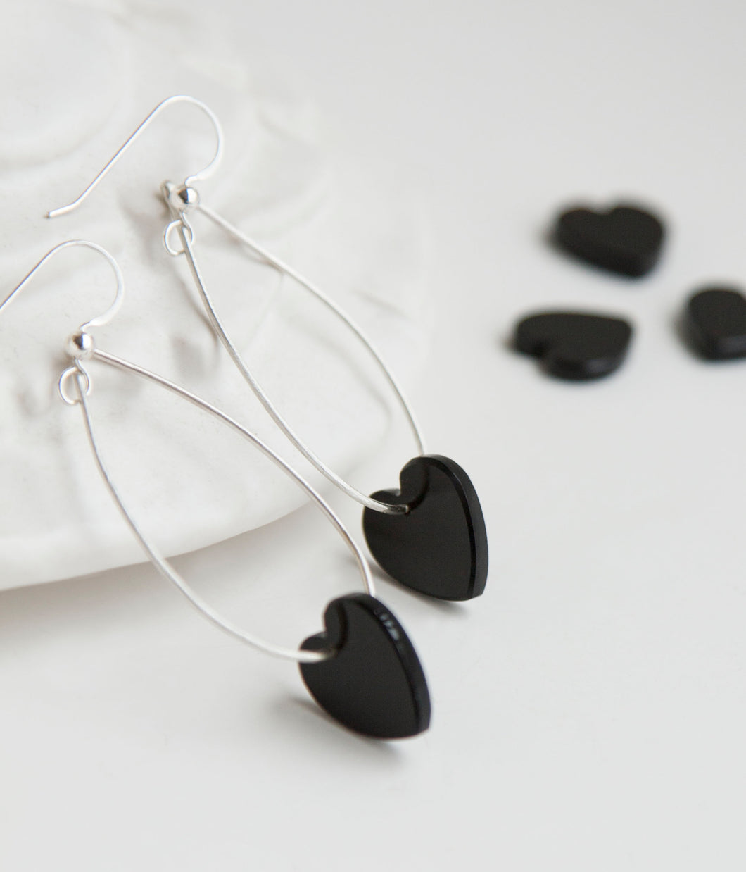 Black Onyx Heart Earrings